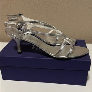 Stuart Weitzman Metallic Silver Heeled Sandals